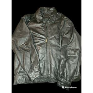 Knightsbridge Black Genuine Leather Bomber Jacket Lined Men's Size LARGE‎